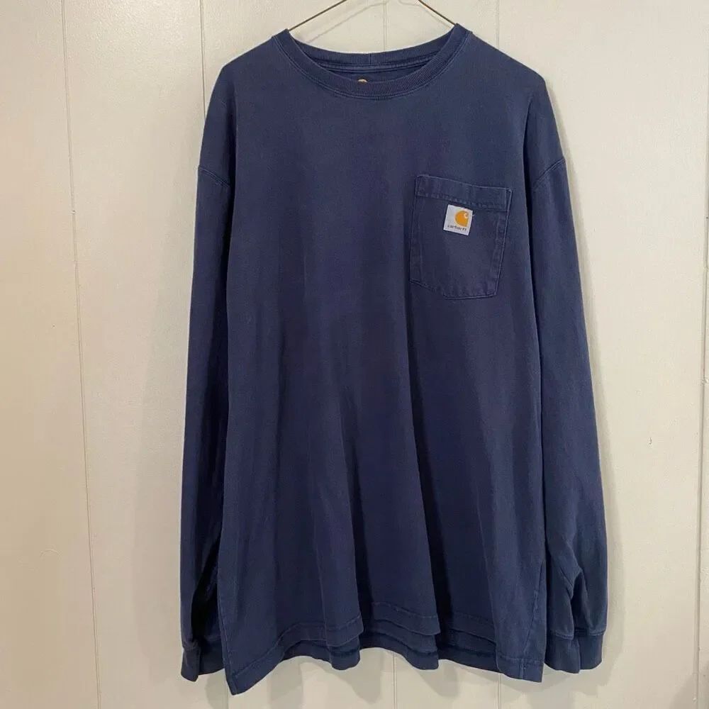 Carhartt Original Fit Long Sleeve Shirt Blue L | Workwear Pocket Tee Men’s Heavy